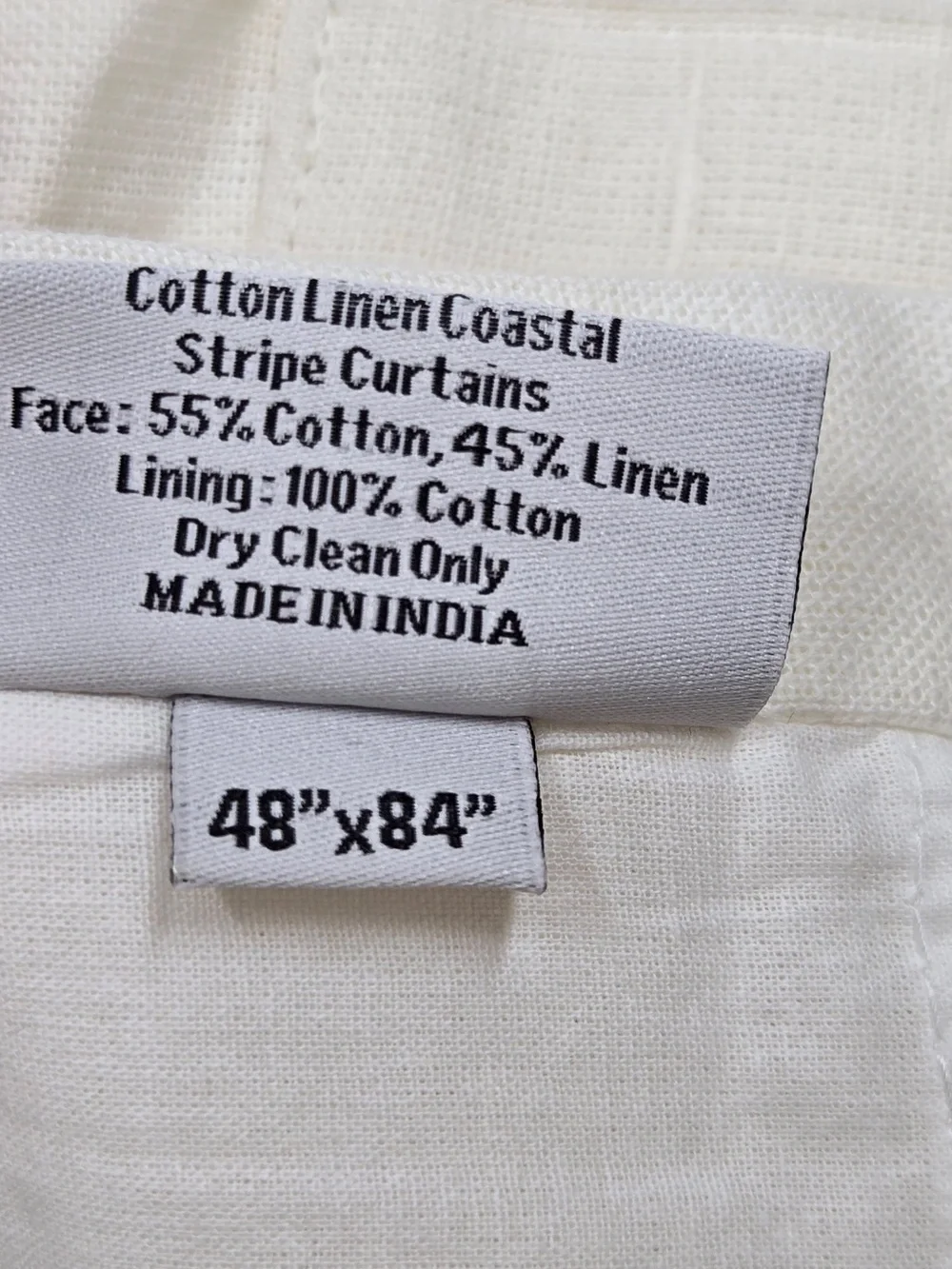 NWT QUINCE Set 2 48x84 Coastal Stripe Linen Cotton Curtains Ivory/Natural 9227